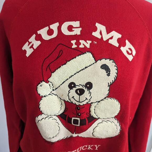 Vintage Unisex Hug Me in Kentucky Teddy Bear Red Sweatshirt XL USA Made - Picture 4 of 10